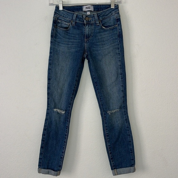 Paige Women’s Verdugo Ankle Vivian Destructed Cropped Blue Skinny Jeans Size 24 - Picture 3 of 8